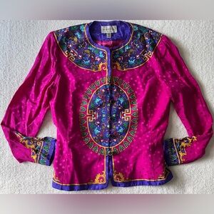 Vintage Papell 100% Silk Lightweight Blazer Jacket, Hot Pink Purple. Size 2P